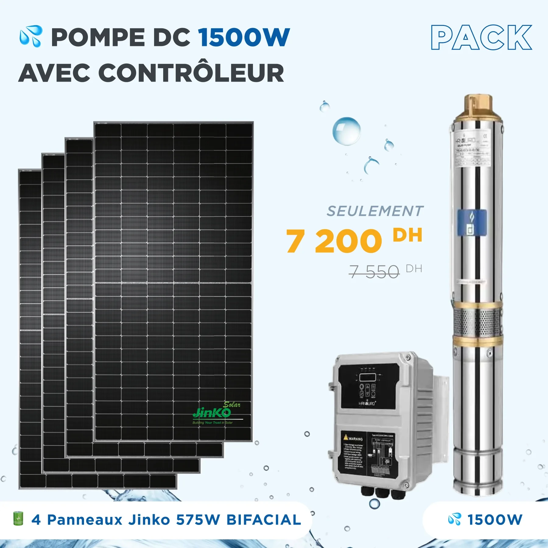 Kit Pompe DC avec contrôleur 1500W HANDURO - Panneaux Solaires Jinko